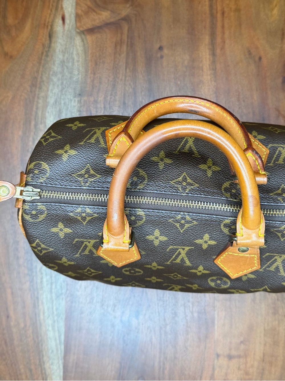 Authentic Louis Vuitton Monogram Speedy 25 Duffel Bag in Brown and Tan